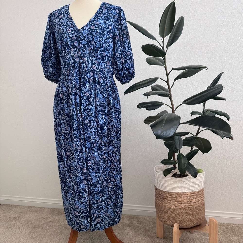 OLD NAVY Boho print maxi dress with puffy 3/4 sleeves and pocket on one side